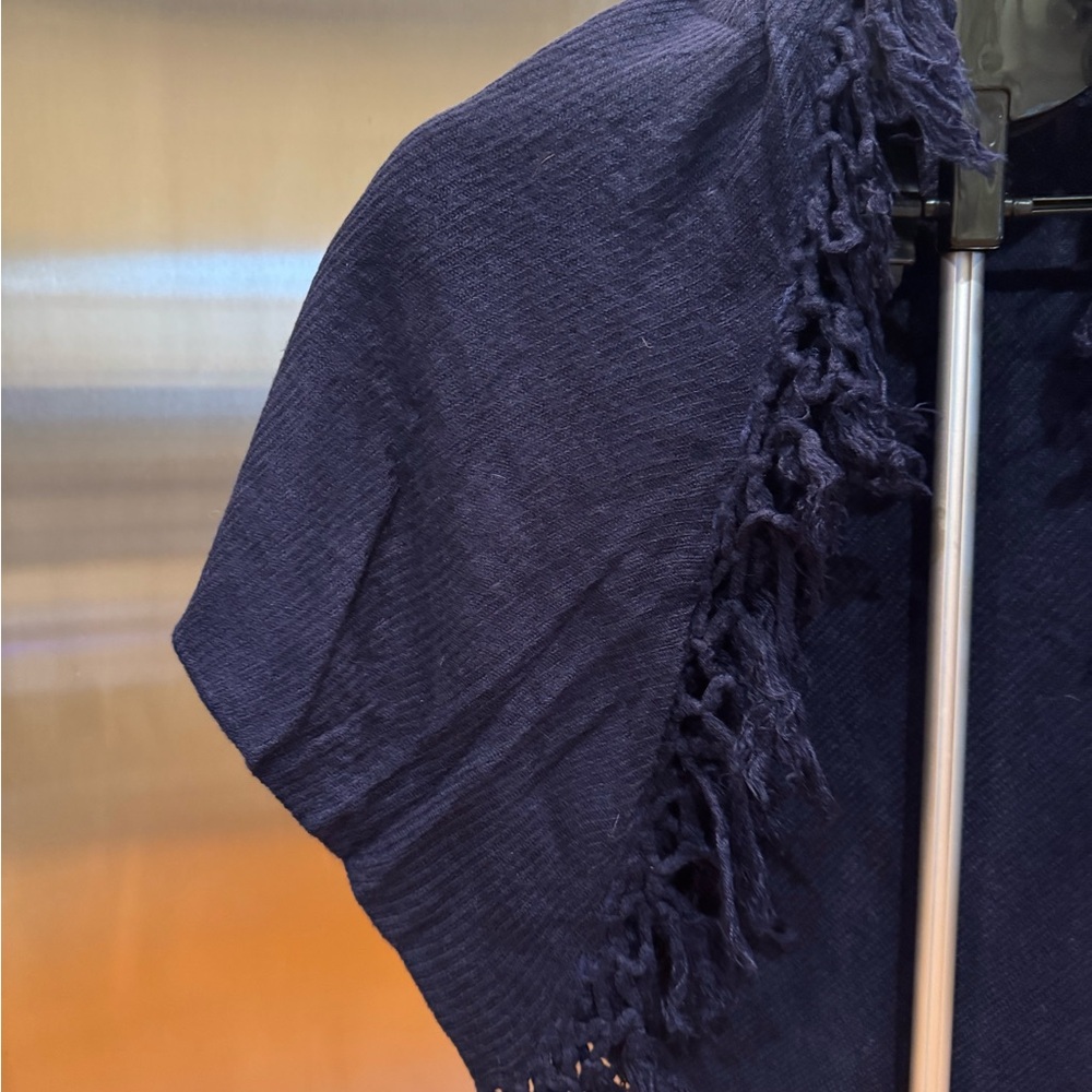 Navy Blue Fringed Shawl - Picture 4 of 6